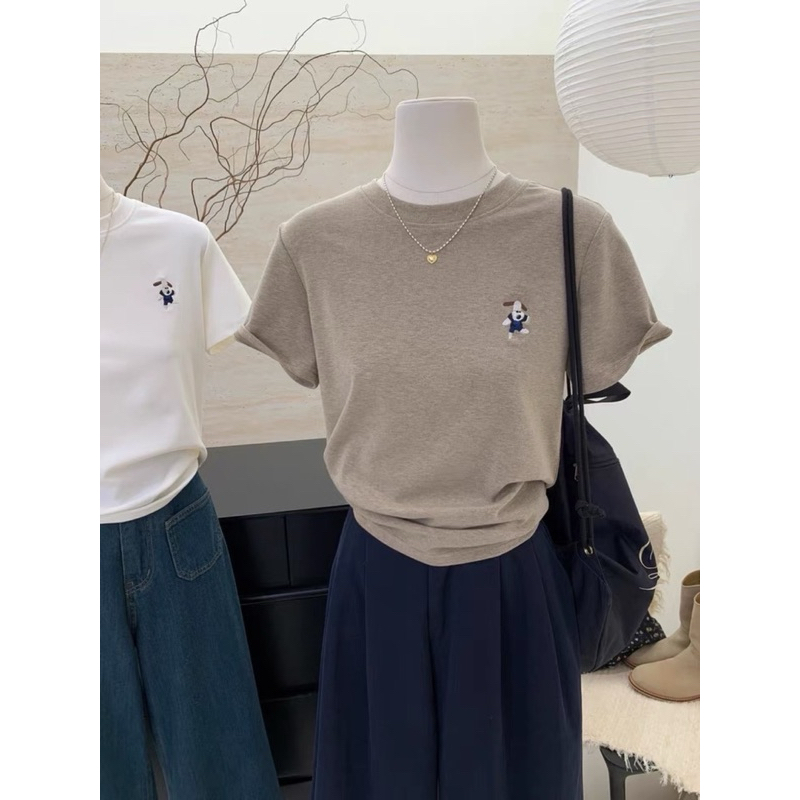 Áo thun from vừa logo thêu chó hàng chuẩn Qc