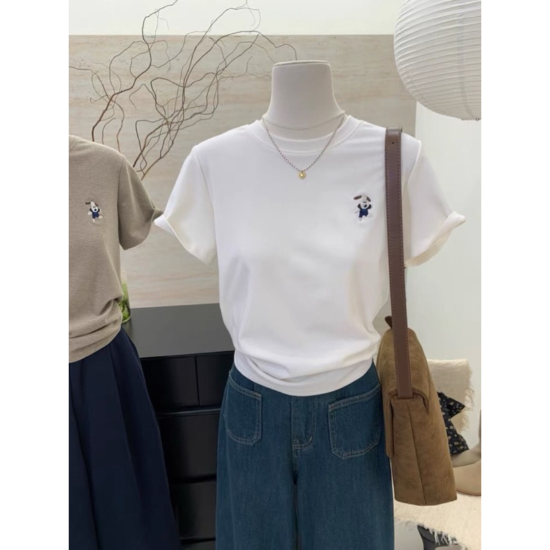 Áo thun from vừa logo thêu chó hàng chuẩn Qc