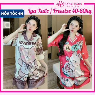 Đồ ngủ nữ 40-60kg, pijama đùi ngắn tay lỡ xẻ nơ lụa xước mềm mát 60CC08, đồ bộ nữ đồ mặc nhà tiểu thư dễ thương