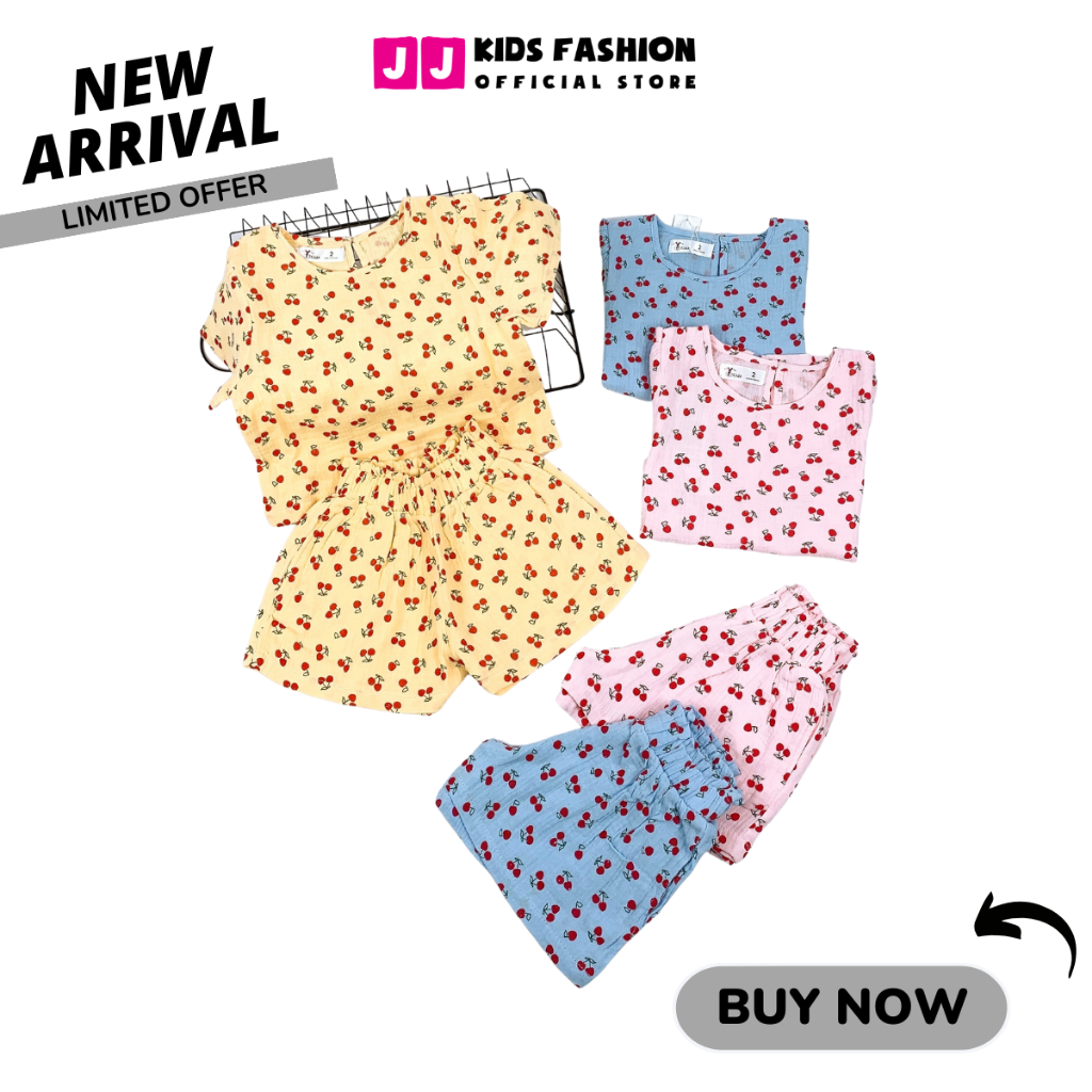 Bộ mùa hè cho bé gái JJ Kids, chất Musslin thiết kế cao cấp cho trẻ em 2,3,4,5,6,7,8,9,10,11,12 tuổi