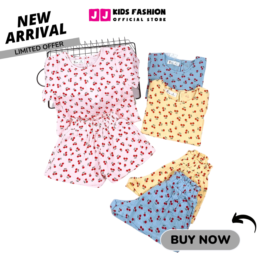 Bộ mùa hè cho bé gái JJ Kids, chất Musslin thiết kế cao cấp cho trẻ em 2,3,4,5,6,7,8,9,10,11,12 tuổi