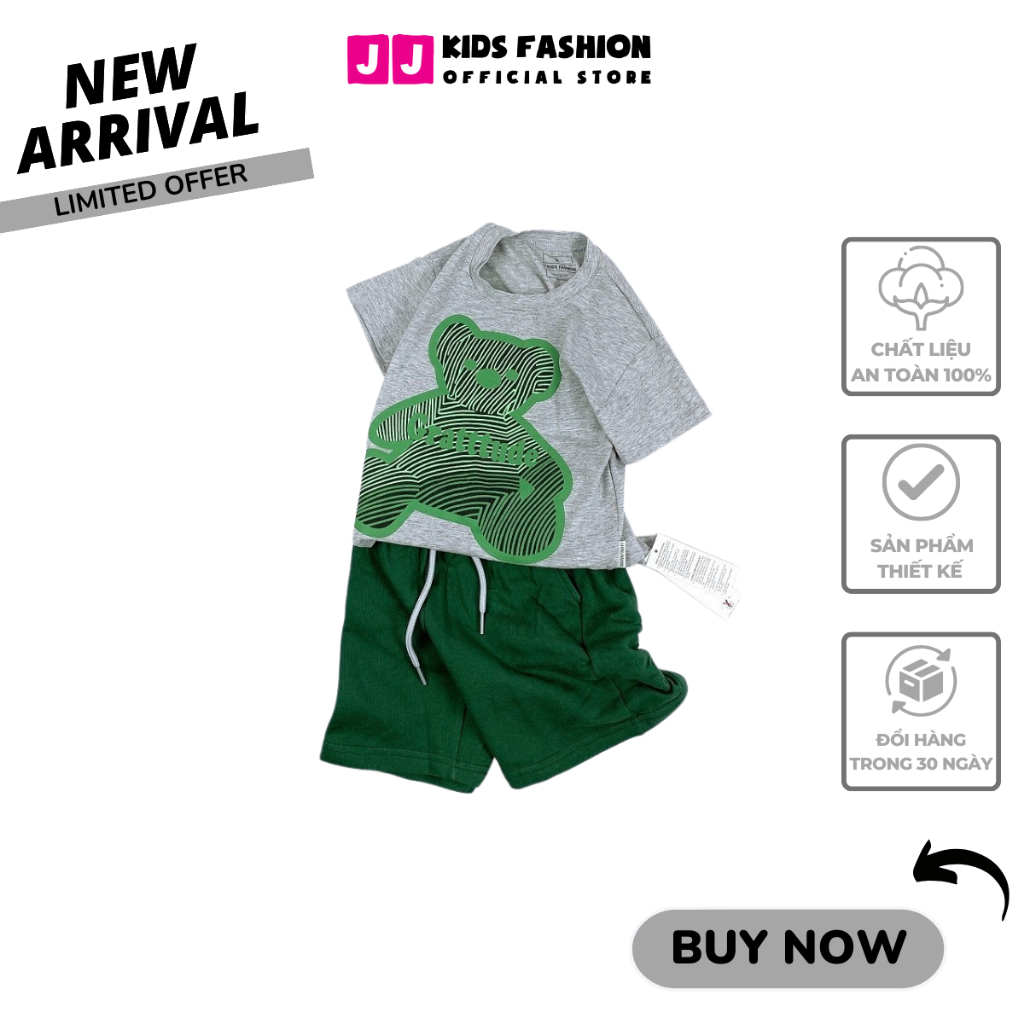 Bộ quần áo bé trai mùa hè JJ Kids chất cotton co giản, thoáng mát cho trẻ em full size