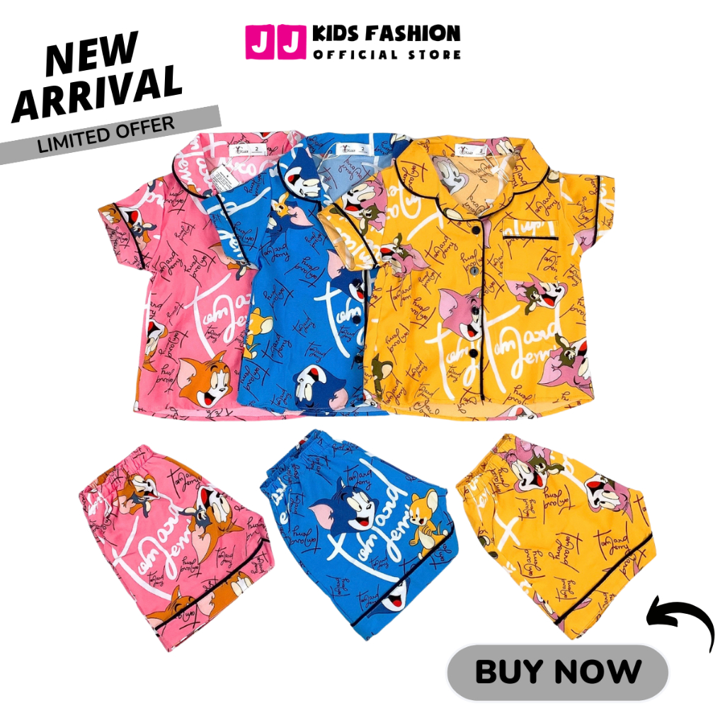 Bộ bé gái mùa hè JJ KIDS Pijama lụa mềm mại, in hình thú dễ thương 2,3,4,5,6,7,8,9,10,11,12 tuổi