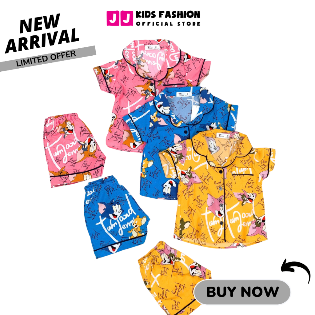 Bộ bé gái mùa hè JJ KIDS Pijama lụa mềm mại, in hình thú dễ thương 2,3,4,5,6,7,8,9,10,11,12 tuổi