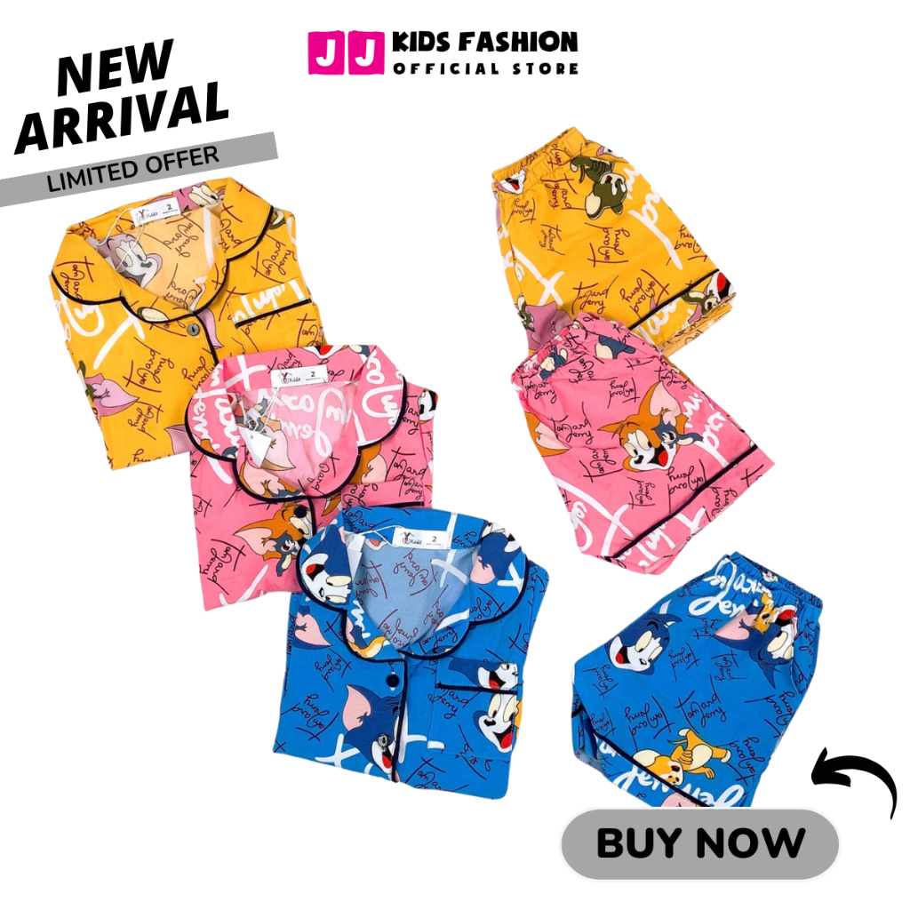 Bộ bé gái mùa hè JJ KIDS Pijama lụa mềm mại, in hình thú dễ thương 2,3,4,5,6,7,8,9,10,11,12 tuổi