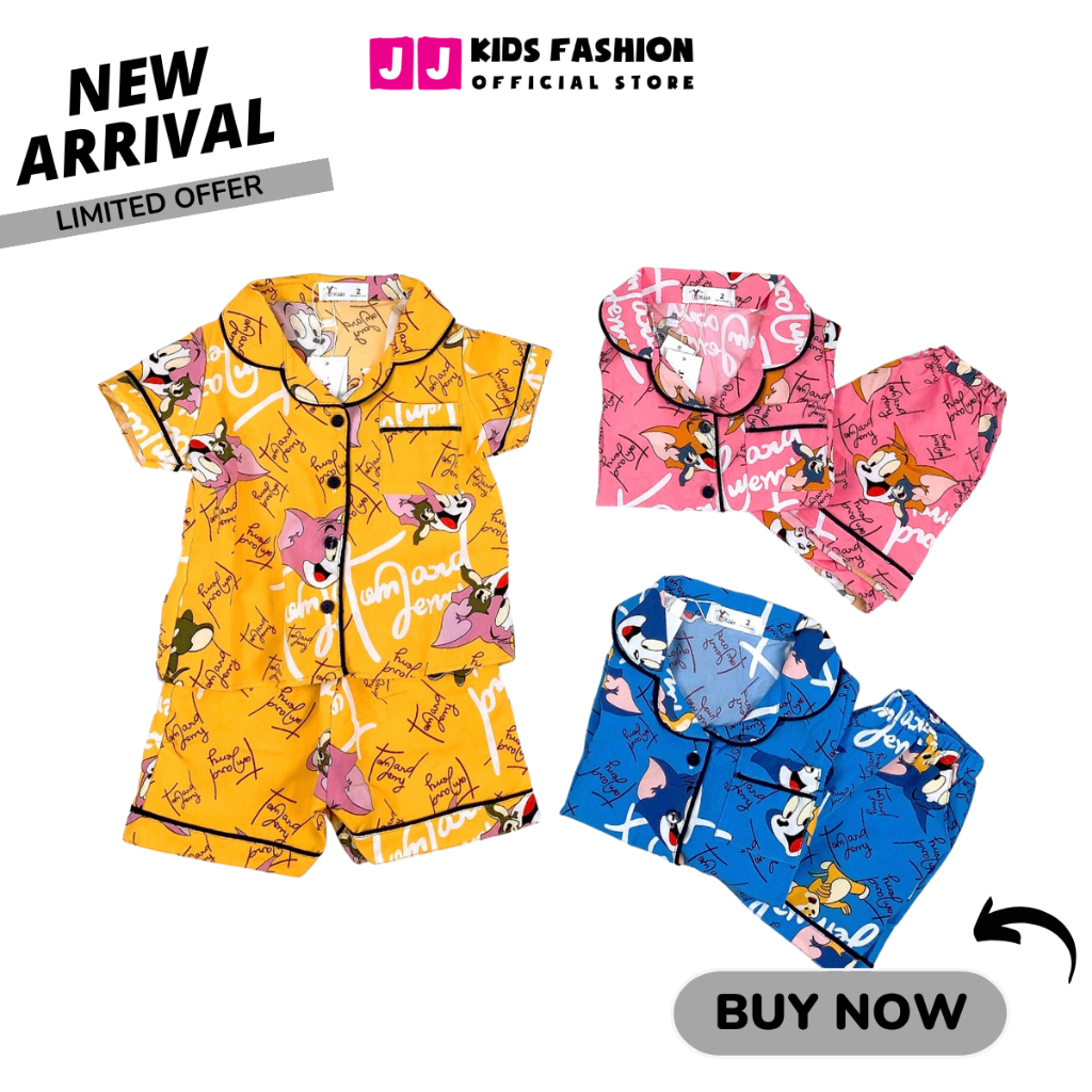 Bộ bé gái mùa hè JJ KIDS Pijama lụa mềm mại, in hình thú dễ thương 2,3,4,5,6,7,8,9,10,11,12 tuổi