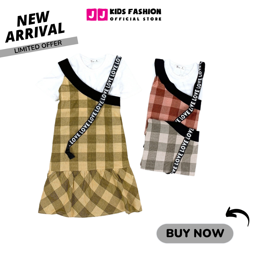 Váy mùa hè cho bé gái JJ Kids, thiết kế yếm sọc caro thời trang cao cấp cho trẻ em từ 5 đến 12 tuổi