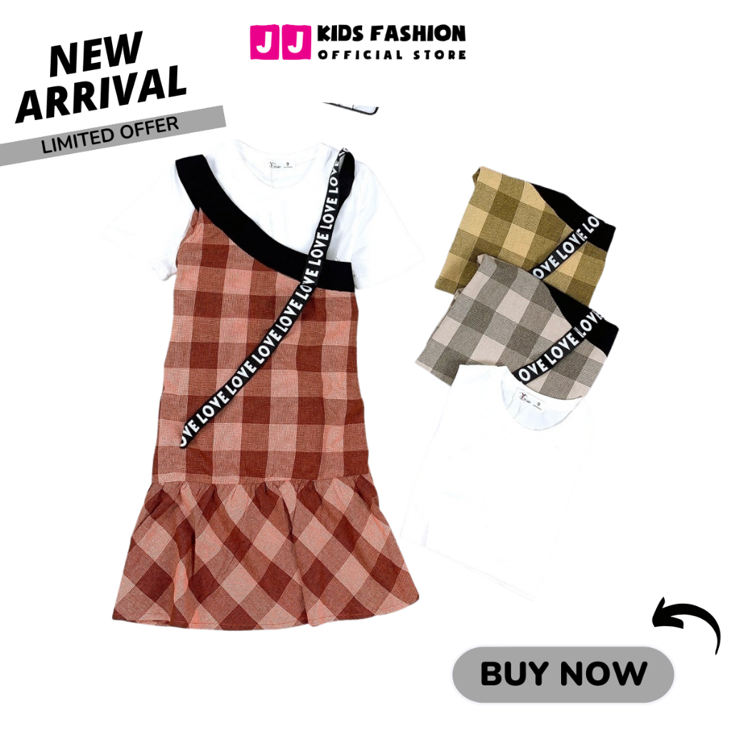 Váy mùa hè cho bé gái JJ Kids, thiết kế yếm sọc caro thời trang cao cấp cho trẻ em từ 5 đến 12 tuổi