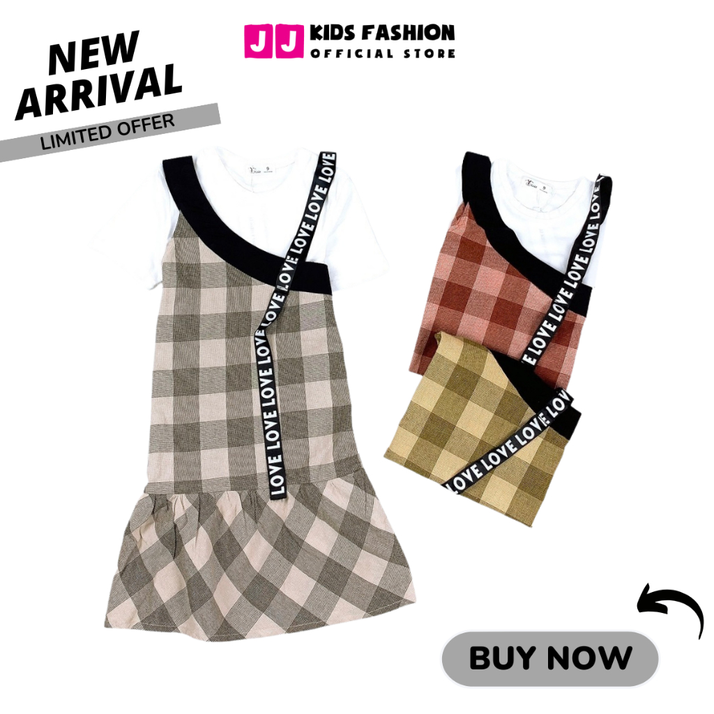 Váy mùa hè cho bé gái JJ Kids, thiết kế yếm sọc caro thời trang cao cấp cho trẻ em từ 5 đến 12 tuổi