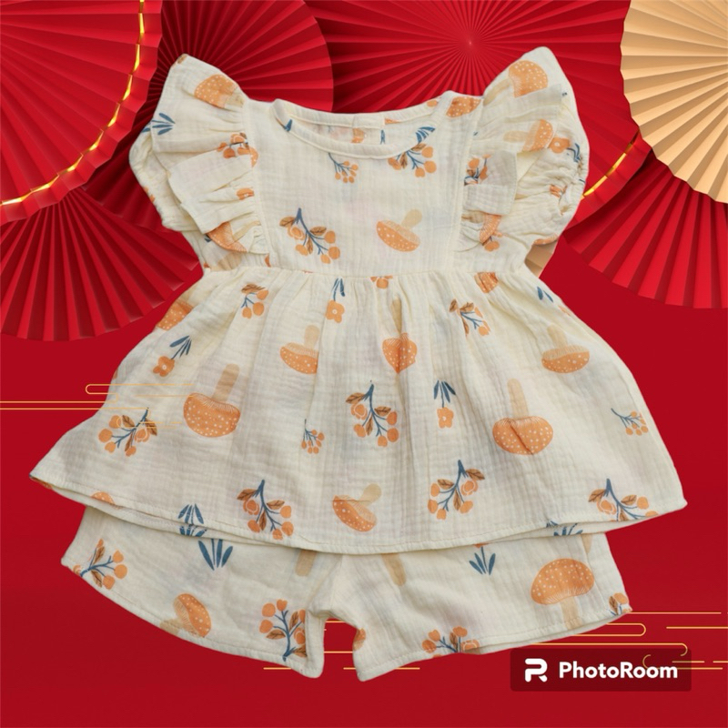 Bộ Quần Áo Bé Gái Mùa Hè Vải Xô Muslin, Áo Bèo Tay Cánh Tiên Kèm Quần Short - Bộ Xô Cộc Tay Cho Bé Từ 6-19Kg