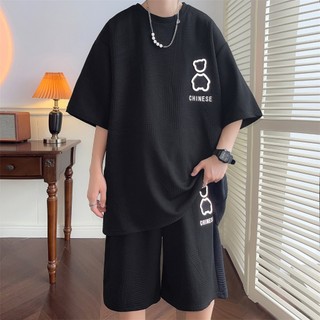 Đồ Bộ Quần áo Thể Thao Nam nữ mùa hè cộc tay mặc ở nhà không nhăn Chất Xốp hình Gấu co giãn cao cấp thoáng mát Avocado