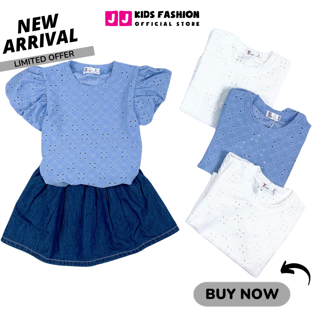Váy mùa hè cho bé JJ Kids, váy đầm xòe Denim thêu hoa cao cấp cho trẻ em 2 đến 12 tuổi