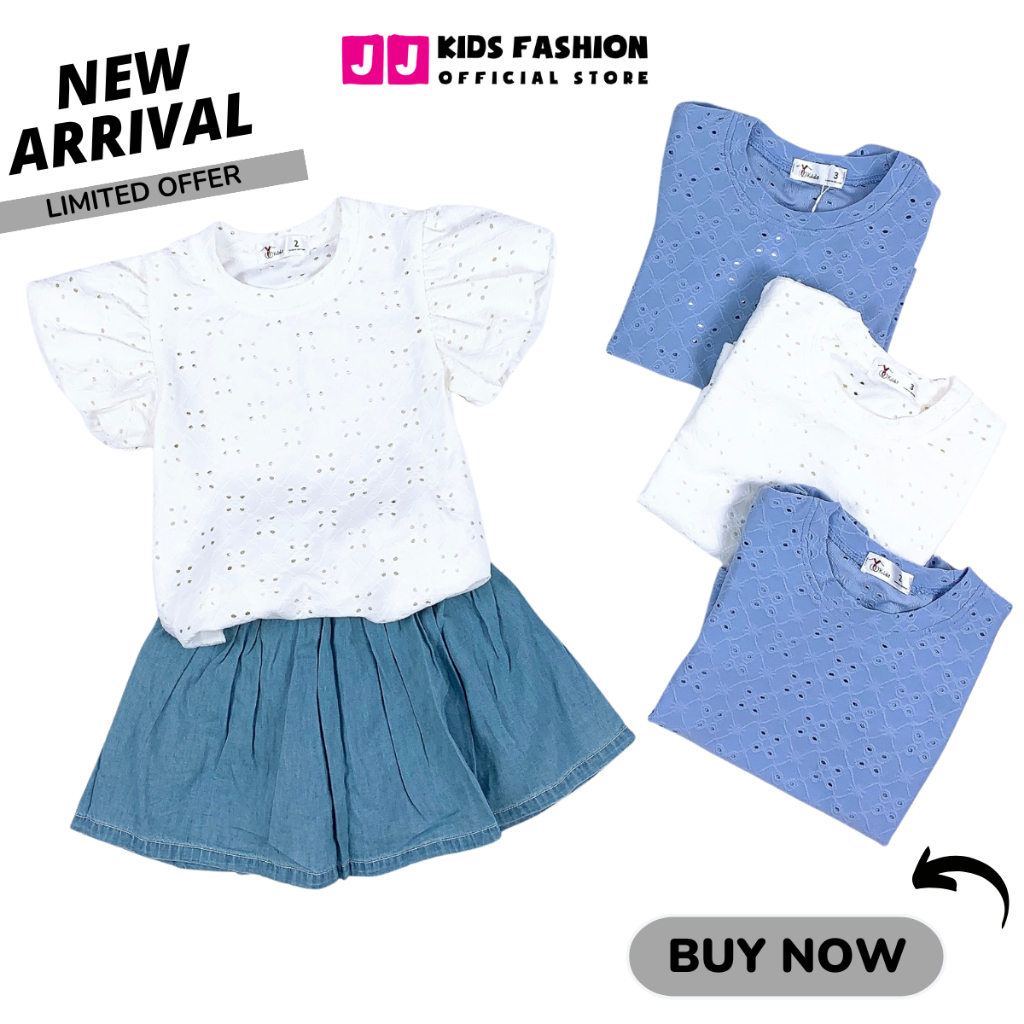 Váy mùa hè cho bé JJ Kids, váy đầm xòe Denim thêu hoa cao cấp cho trẻ em 2 đến 12 tuổi