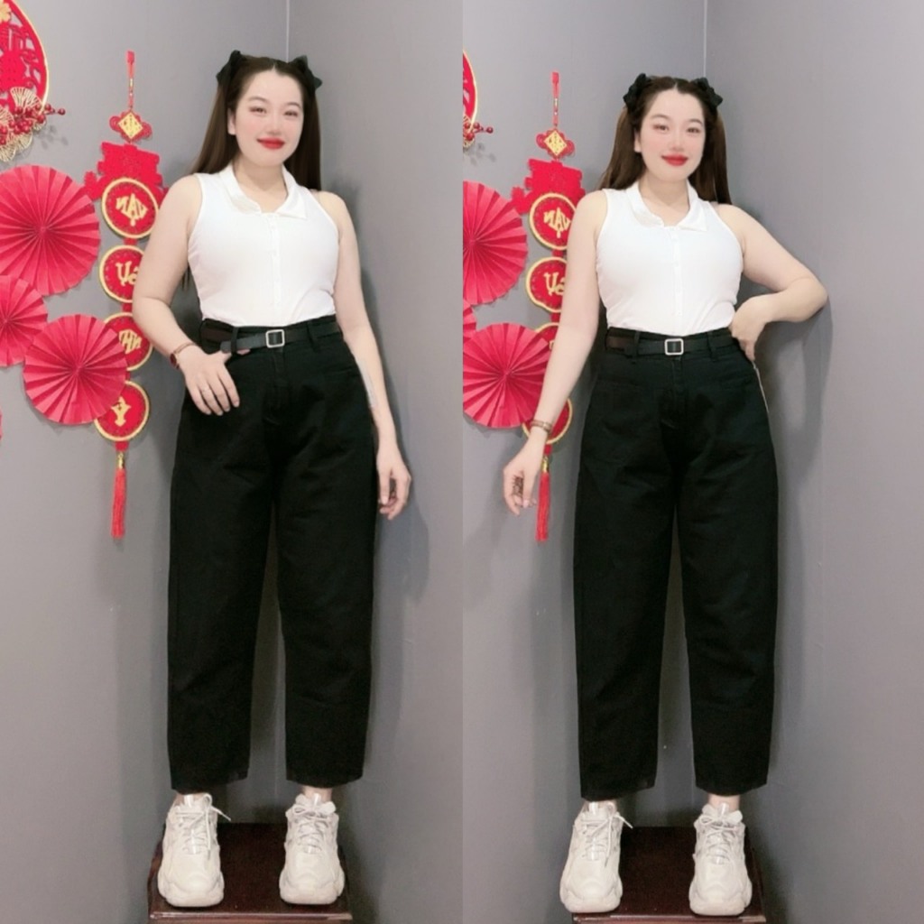 Quần Bò Bigsize Nữ,Quần Baggy Jean Nữ Lưng Cao Phong Cách, Quần Cạp Cao Vùa Phải Chất Bò Mịn Đẹp J8