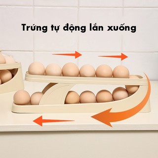 Khay Đựng Trứng,Giá Đựng Trứng Tủ Lạnh Thiết Kế 2 Tầng Thông Minh Tự Lăn Trứng Cao Câp