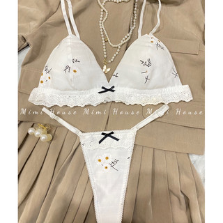 Set đồ lót chất đũi hoa vàng mút mỏng, không gọng - Handmade by Mimi house