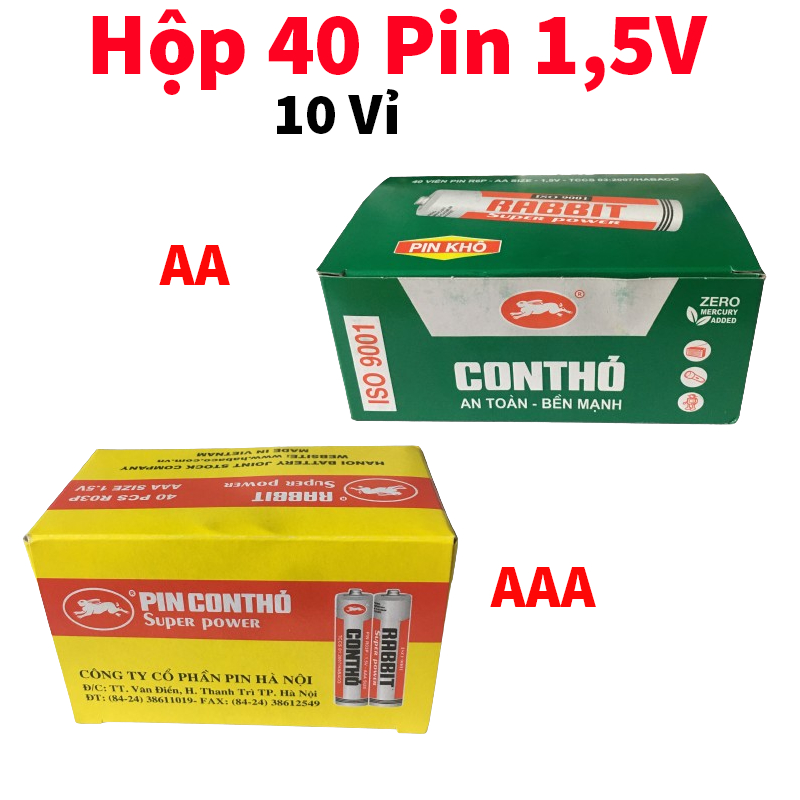 Giá Sỉ Hộp 40 Viên Pin Con Thỏ Cỡ Lớn AA, Cỡ Bé AAA, 1,5V Chính Hãng ...