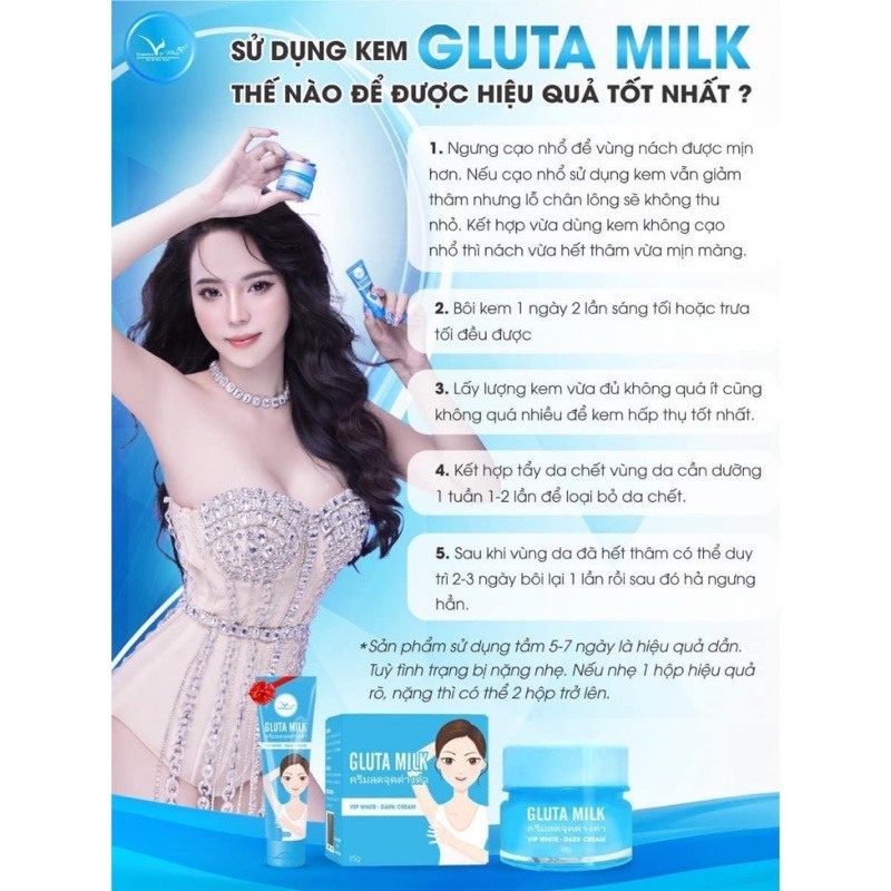 Kem khử thâm nách Gluta Milk Thái Lan (mua 1 tặng 1) VIP White - Kem Giảm Thâm Nách Thâm Mông Date 2024