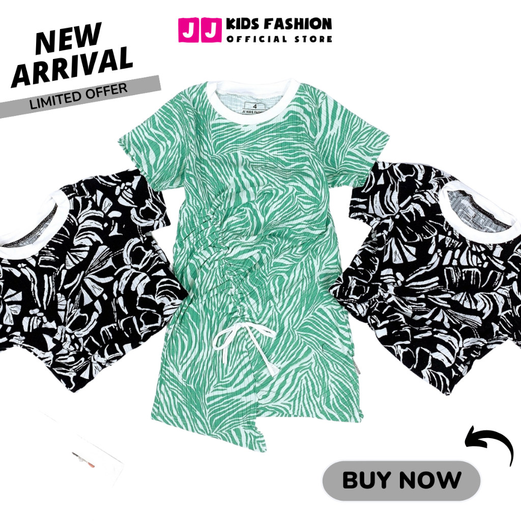 Váy mùa hè cho bé JJ Kids, thun gân, nhún rút dây thời trang cho trẻ em 2 đến 12 tuổi