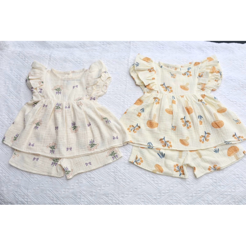 [Hàng mới về] Đồ Bộ Bé Gái Cánh Tiên Vải Xô Muslin Mềm Mịn Tiệm Nhà Bơ Size 5-19kg