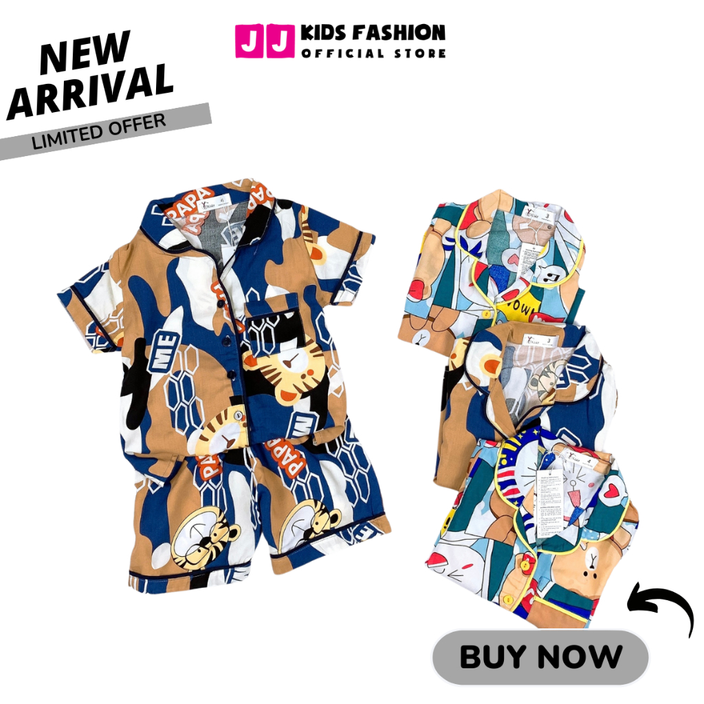 Bộ bé trai mùa hè JJ KIDS Pijama lụa mềm mại, in hình thú dễ thương 2,3,4,5,6,7,8,9,10,11,12 tuổi