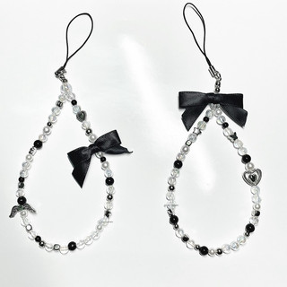 Móc Khoá 𝗖𝗥𝗬𝗦𝗧𝗔𝗟 𝗞𝗘𝗬𝗖𝗛𝗔𝗜𝗡  - Dây Đeo Điện Thoại, Máy Ảnh Màu Trắng Đen Handmade by Carem⋆˙⟡