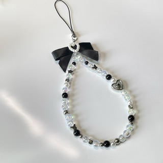 Móc Khoá 𝗖𝗥𝗬𝗦𝗧𝗔𝗟 𝗞𝗘𝗬𝗖𝗛𝗔𝗜𝗡  - Dây Đeo Điện Thoại, Máy Ảnh Màu Trắng Đen Handmade by Carem⋆˙⟡