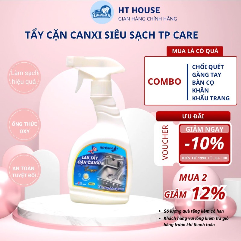 Tẩy cặn canxi Tp Care, tẩy kính, vòi sen,vòi lavabo, chậu sứ, chậu rửa mặt, gạch men, gương soi
