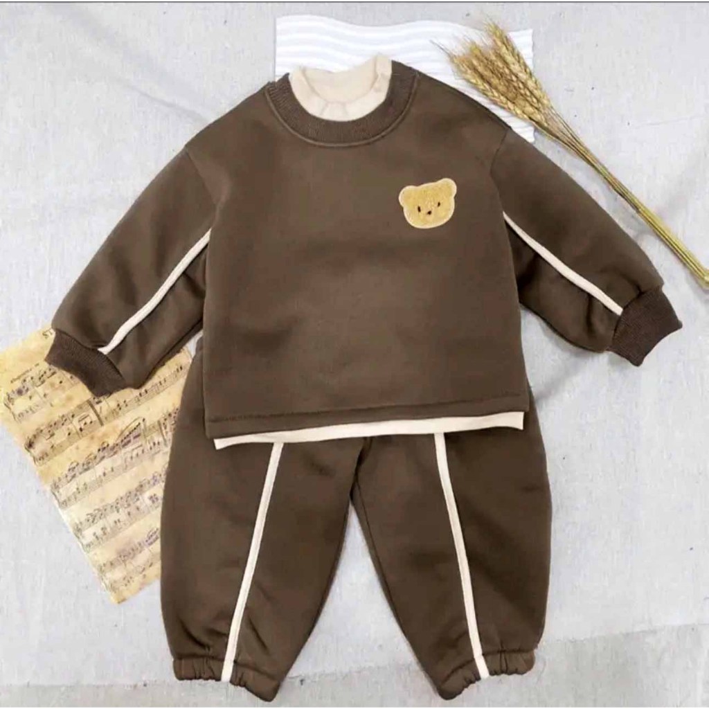 Sét Bộ Quần+Áo Dài Tay HEYBOOBII In Gấu Đáng Yêu Cho Bé , Chất Nỉ Bông Cao Cấp - unisex SSL