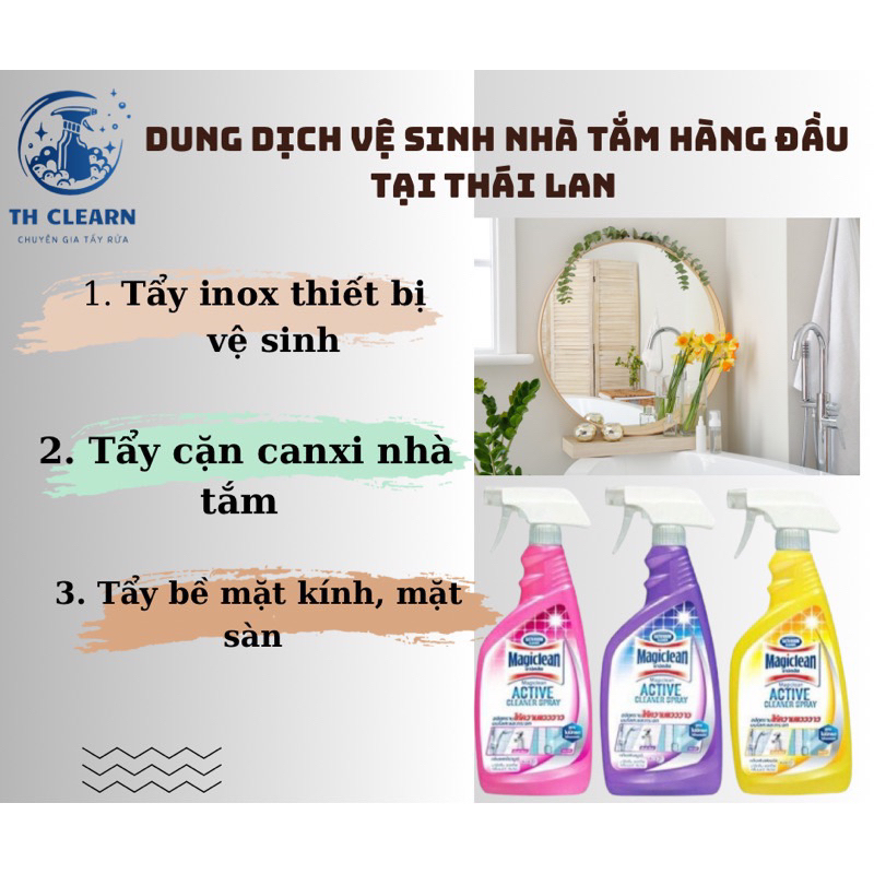 Xịt tẩy cặn nhà tắm Canxi,Inox Magiclean Thái Lan 500ml (tẩy kính,vòi sen,bồn sứ,chậu tắm ,gạch men,..)