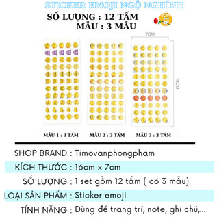Sticker Cute Emoji Cảm Xúc Decor Bình Nước Trang Trí Toploader Set 12 Tấm Timo ST102