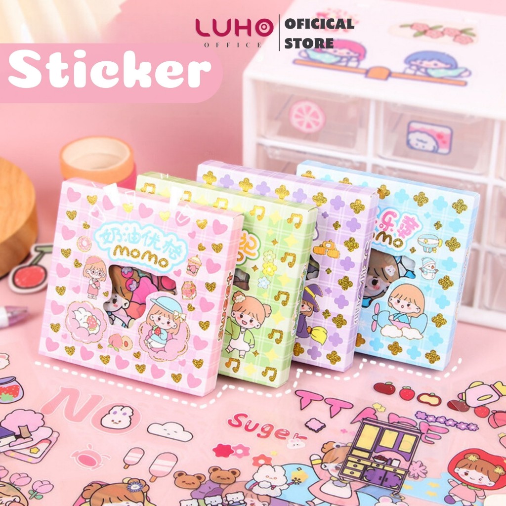 100 sticker cắt sẵn LUHO, set sticker nhiều hình cute, trang trí vở ...