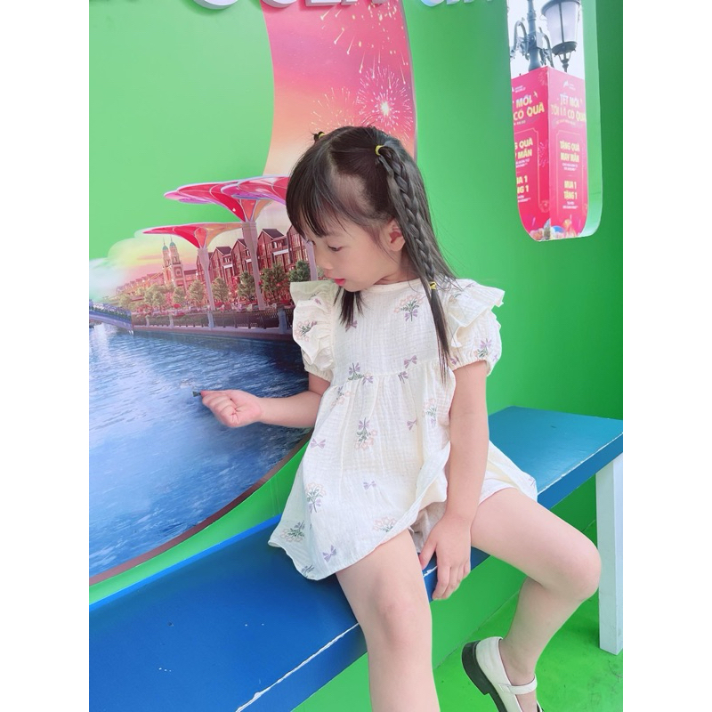 [Hàng mới về] Đồ Bộ Bé Gái Cánh Tiên Vải Xô Muslin Mềm Mịn Tiệm Nhà Bơ Size 5-19kg