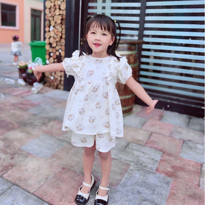 [Hàng mới về] Đồ Bộ Bé Gái Cánh Tiên Vải Xô Muslin Mềm Mịn Tiệm Nhà Bơ Size 5-19kg