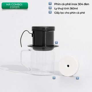 Volcano Bộ combo pha phin truyền thống inox 304 Cafede Kona