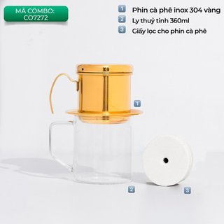 Volcano Bộ combo pha phin truyền thống inox 304 Cafede Kona