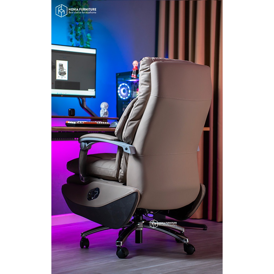 Ảnh Ghế giám đốc Nghiafurniture Master Pro 02, da bò, thiết kế công thái học, tích hợp pin, sạc usb 4