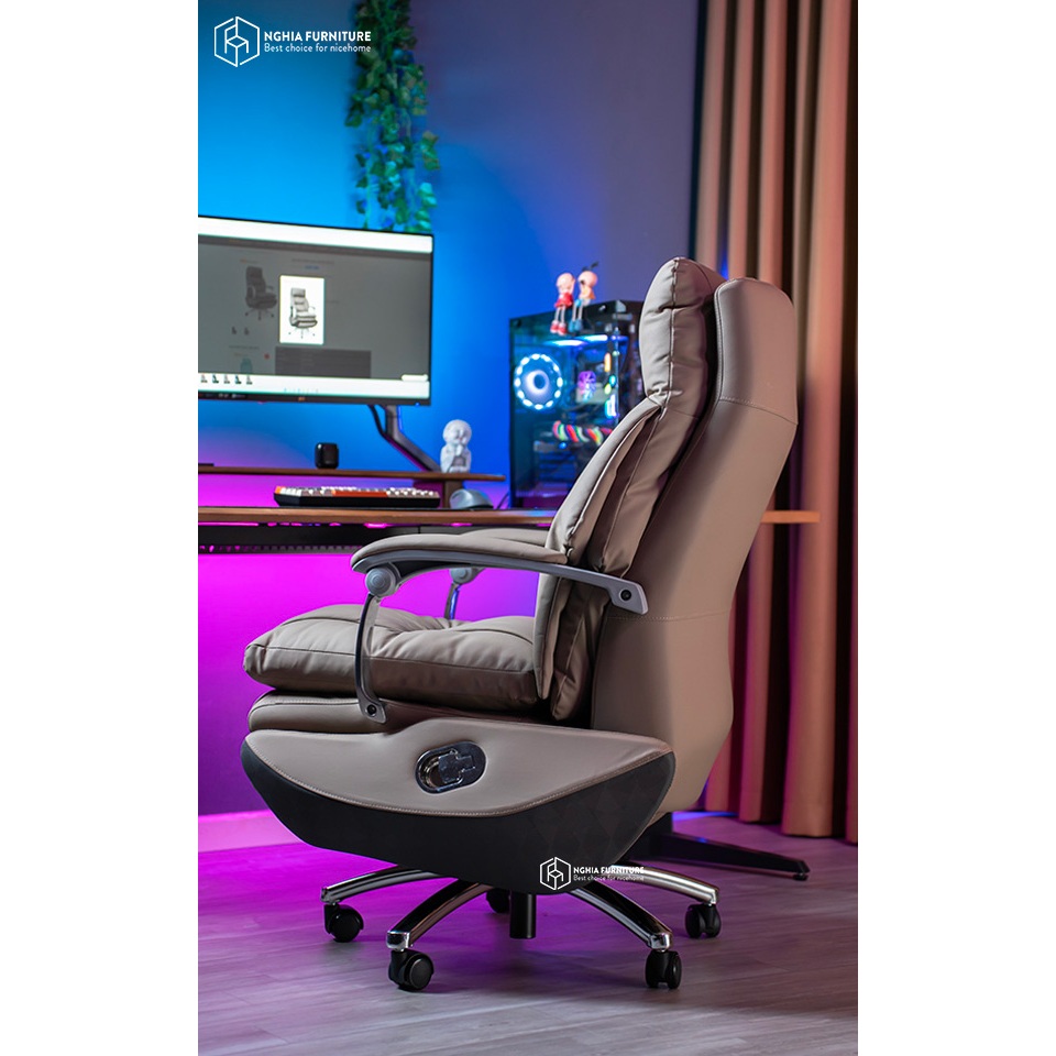Ảnh Ghế giám đốc Nghiafurniture Master Pro 02, da bò, thiết kế công thái học, tích hợp pin, sạc usb 3