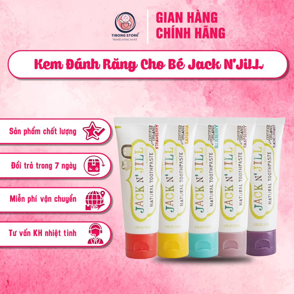 Kem Đánh Răng Cho Bé Jack N'JiLL - Kem Đánh Răng Hữu Cơ TiBong Store Dành Cho Bé Từ 6 Tháng Tuổi Có Nhiều Vị