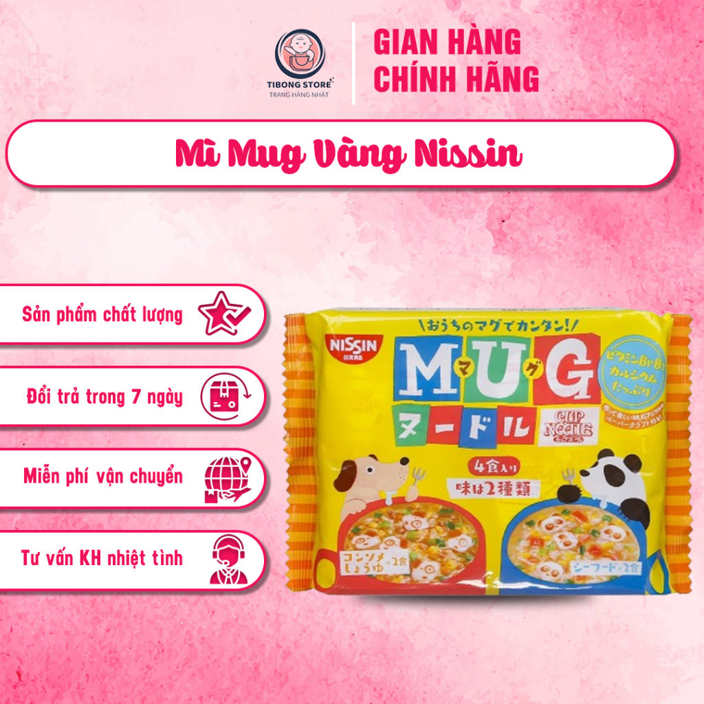 Mì Mug Vàng Nissin - Mì Ăn Dặm Cho Bé TiBong Store Dinh Dưỡng Siêu Ngon Hình Thú Ngộ Nghĩnh Cho Bé Từ 12 Tháng (Gói 94G)
