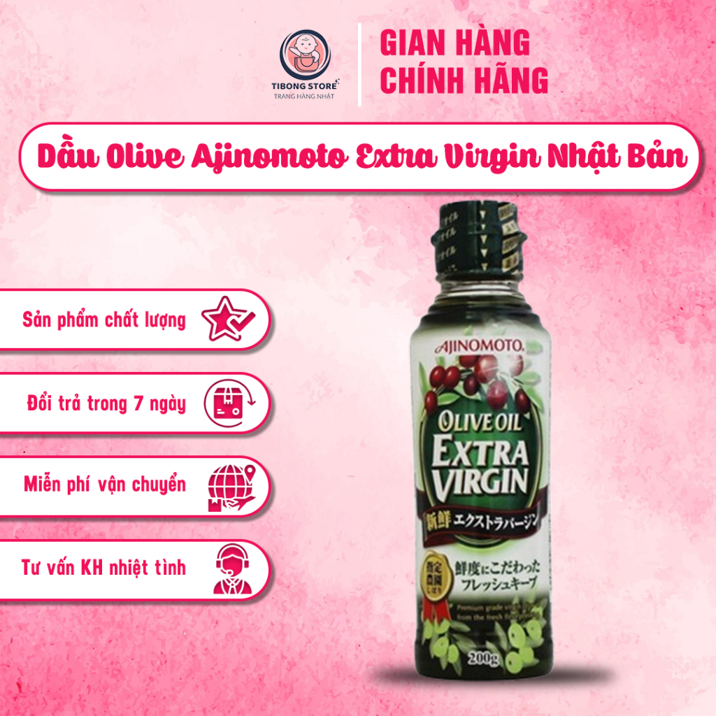 (200ml) Dầu Olive Ajinomoto Extra Virgin Nhật Bản - Dầu Ăn Dặm Cho Bé TiBong Store Tốt Cho Tim Mạch Và Trí Não