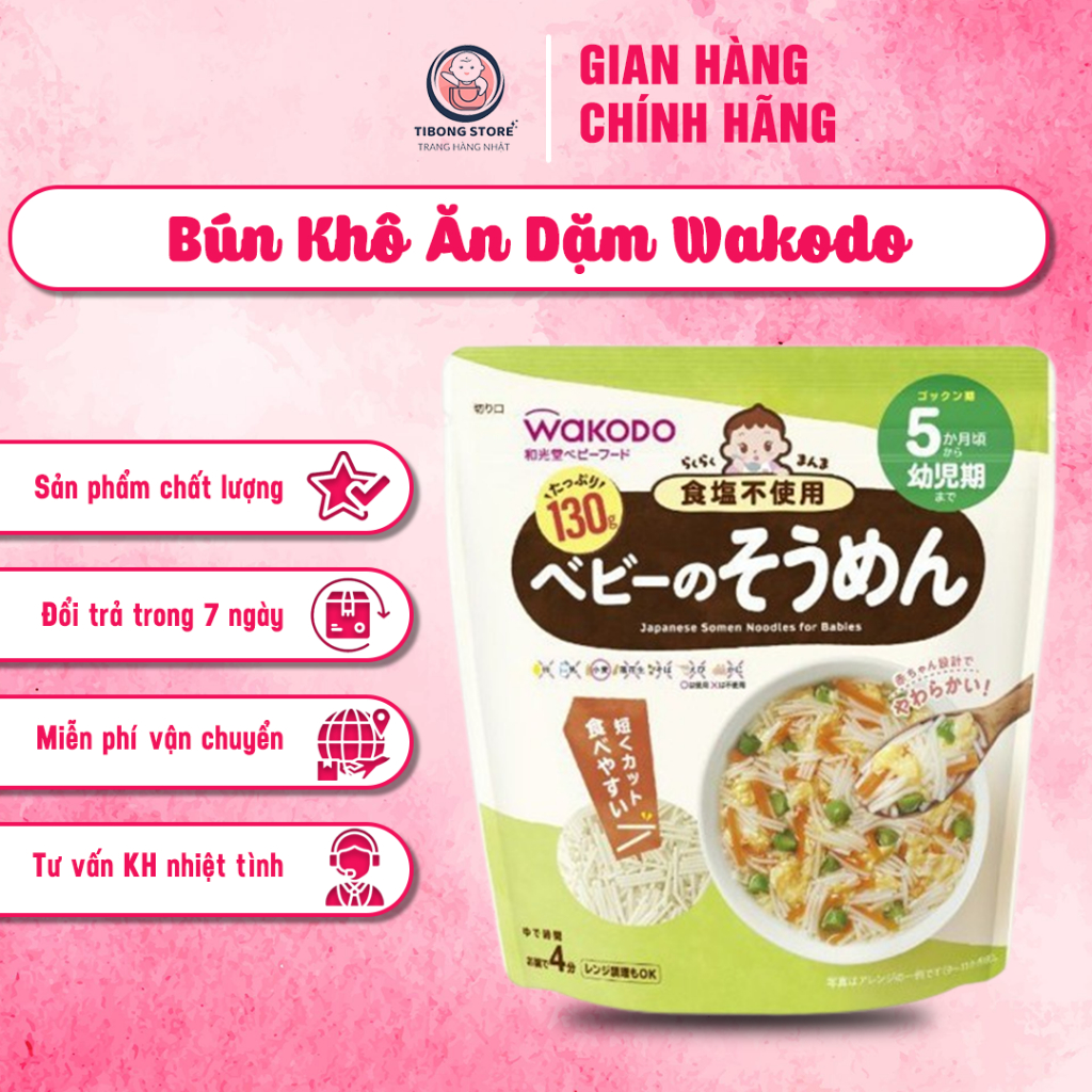 Mì somen, Mì Udon, Nui ăn dặm Wakodo - Ăn Dặm Cho Bé Từ 5 Tháng Cắt Sợi Nhỏ Không Chứa Muối