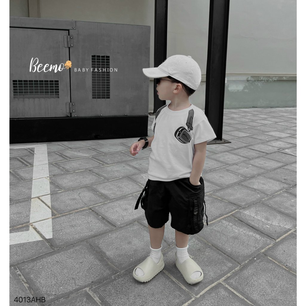 Áo phông cổ tròn in hoạ tiết tai nghe cá tính, áo thun cotton cổ tròn cộc tay basic cho bé Beeemo