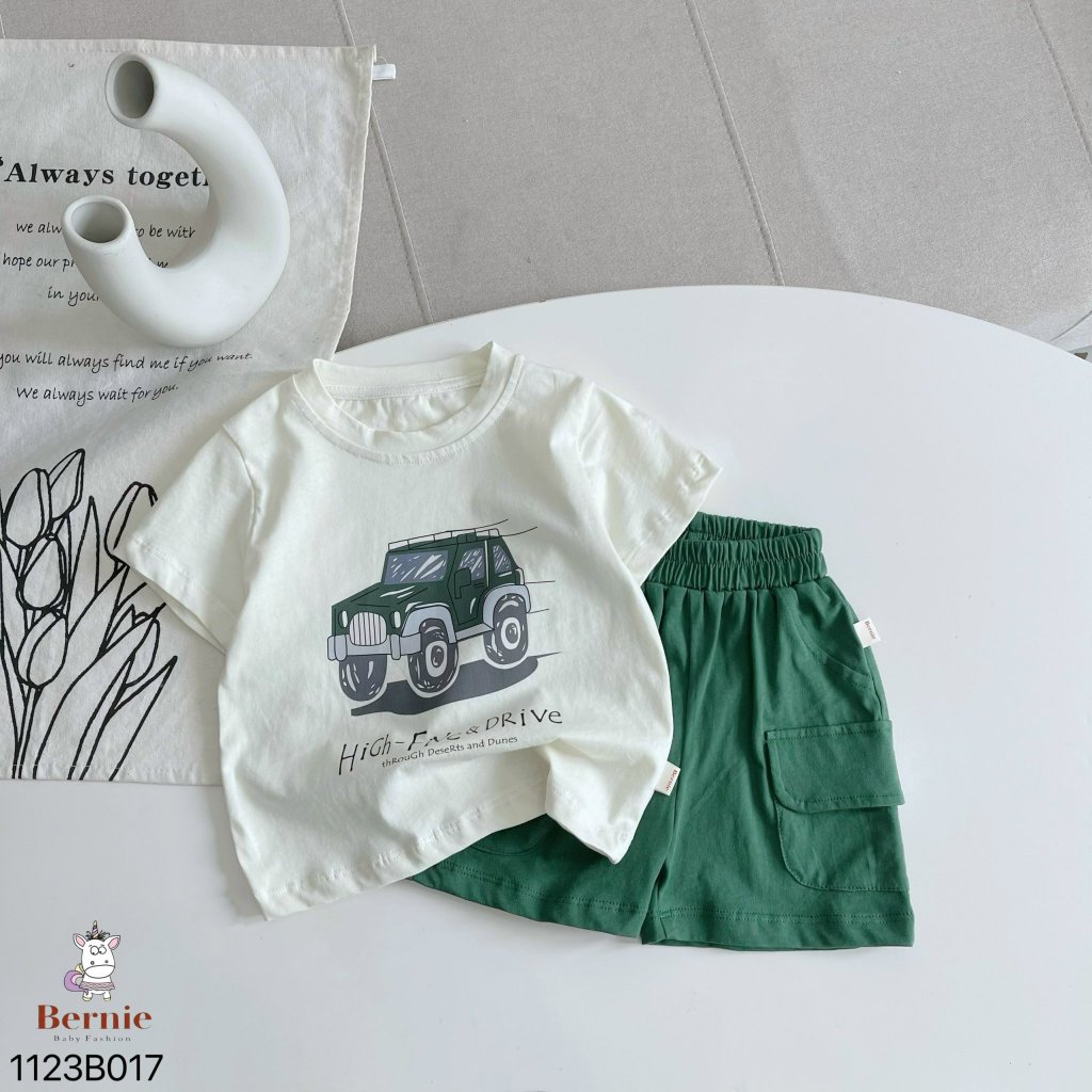 (Nhiều mẫu) Bộ cotton hoạ tiết cho bé, bộ thun basic cổ tròn bé trai cá tính