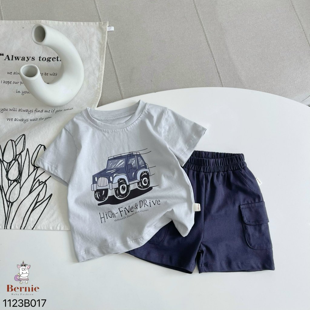 (Nhiều mẫu) Bộ cotton hoạ tiết cho bé, bộ thun basic cổ tròn bé trai cá tính