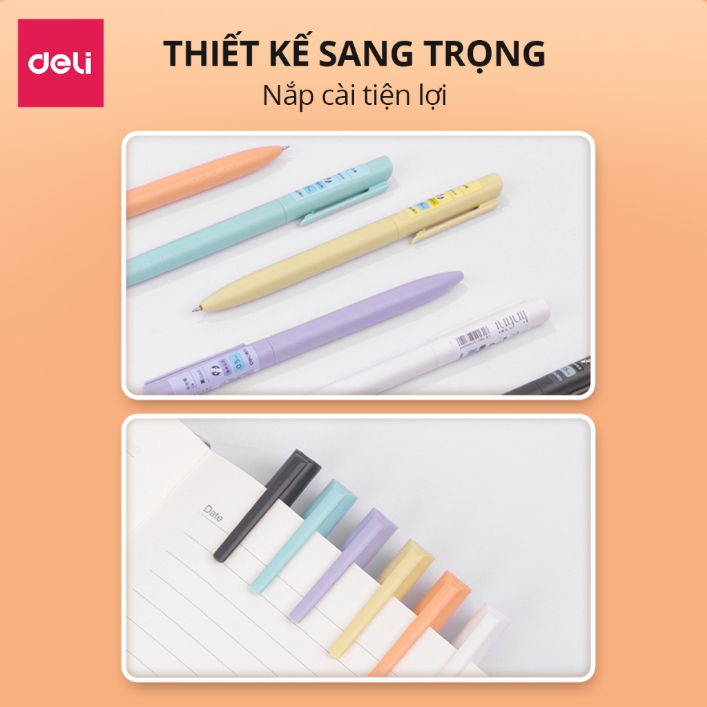 Bút Gel Mực Đen Dạng Xoay Tiện Lợi Chính Hãng Deli - Mực Nhanh Khô - Nét Trơn Tru - Ngòi Bi 0.5mm