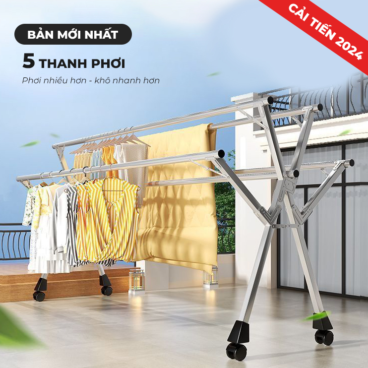Ảnh Sào phơi quần áo AVOHOME chính hãng loại giàn phơi có bánh xe treo quần áo cho cả gia đình 4