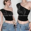 Áo lệch vai chất thun cotton co giãn màu đen đính chữ đá lấp lánh phong cách Y2K ALV001 - Tiktik