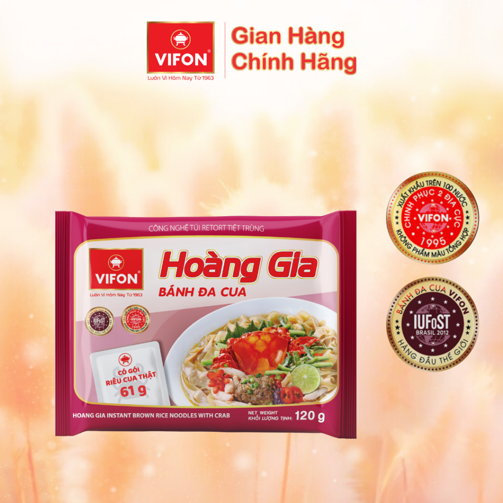 [VOUCHER đến 80K]-Thùng 18 gói Bánh Đa Cua HOÀNG GIA VIFON 120g / Gói