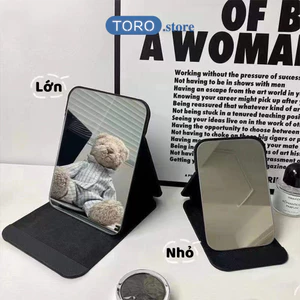 Gương để bàn TORO bằng da PU có thể gấp gọn tiện dụng để bàn văn phòng, học sinh hoặc mang du lịch